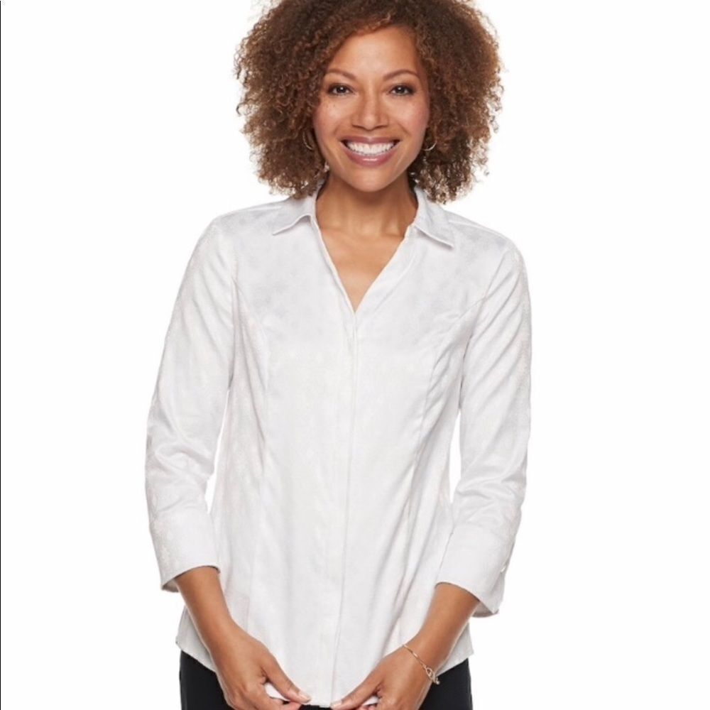 Dana Buchman White jacquard shirt XS NWT